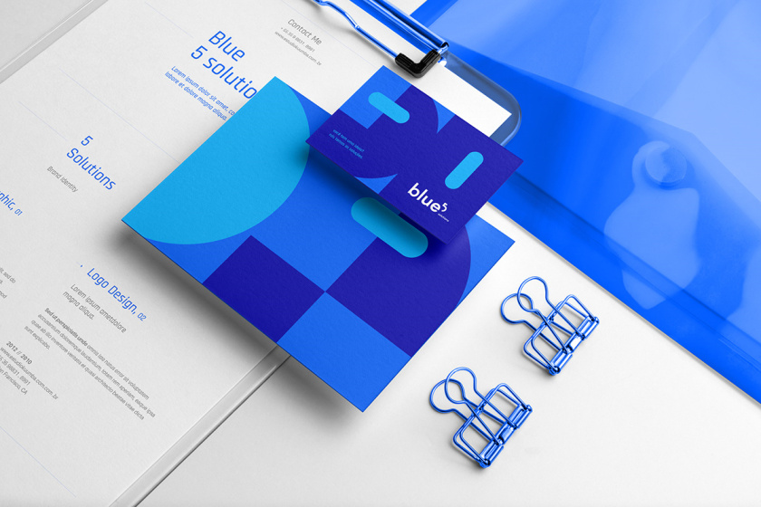 Blue 5 Solutions 科技公司企業(yè)品牌形象vi設(shè)計(jì),,幾何同色系藍(lán)色色塊輔助圖形 Blue 5 Solutions 科技公司企業(yè)品牌形象vi設(shè)計(jì),,幾何同色系藍(lán)色色塊輔助圖形