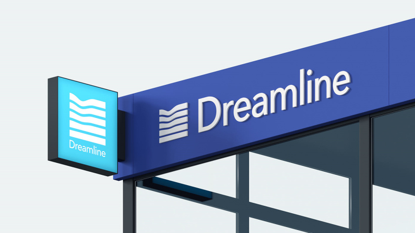 Dreamline 睡眠產(chǎn)品床墊寢具品牌logo設(shè)計(jì)vi設(shè)計(jì)，床墊多層結(jié)構(gòu)承受人體壓力的圖形