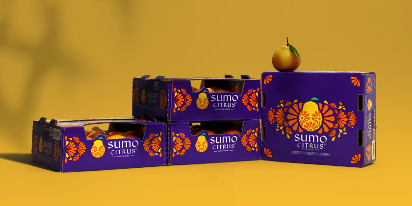 Sumo Citrus 橘子包裝箱設(shè)計靈感來自水果的獨特形狀和日式圖案