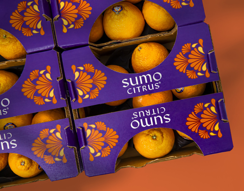 Sumo Citrus 橘子包裝箱設(shè)計靈感來自水果的獨特形狀和日式圖案