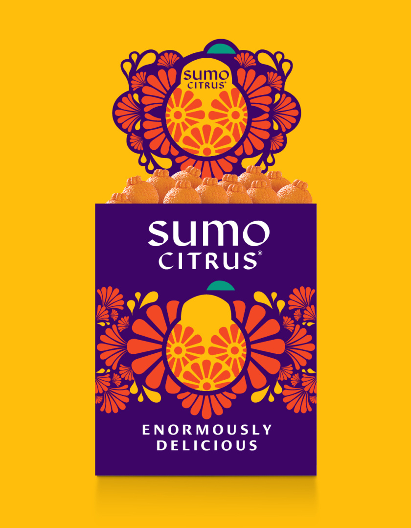 Sumo Citrus 橘子包裝箱設(shè)計靈感來自水果的獨特形狀和日式圖案