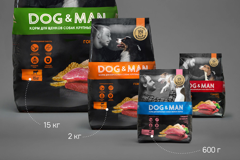 DOG&MAN 狗糧寵物食品包裝設(shè)計，男人與狗的親密照片