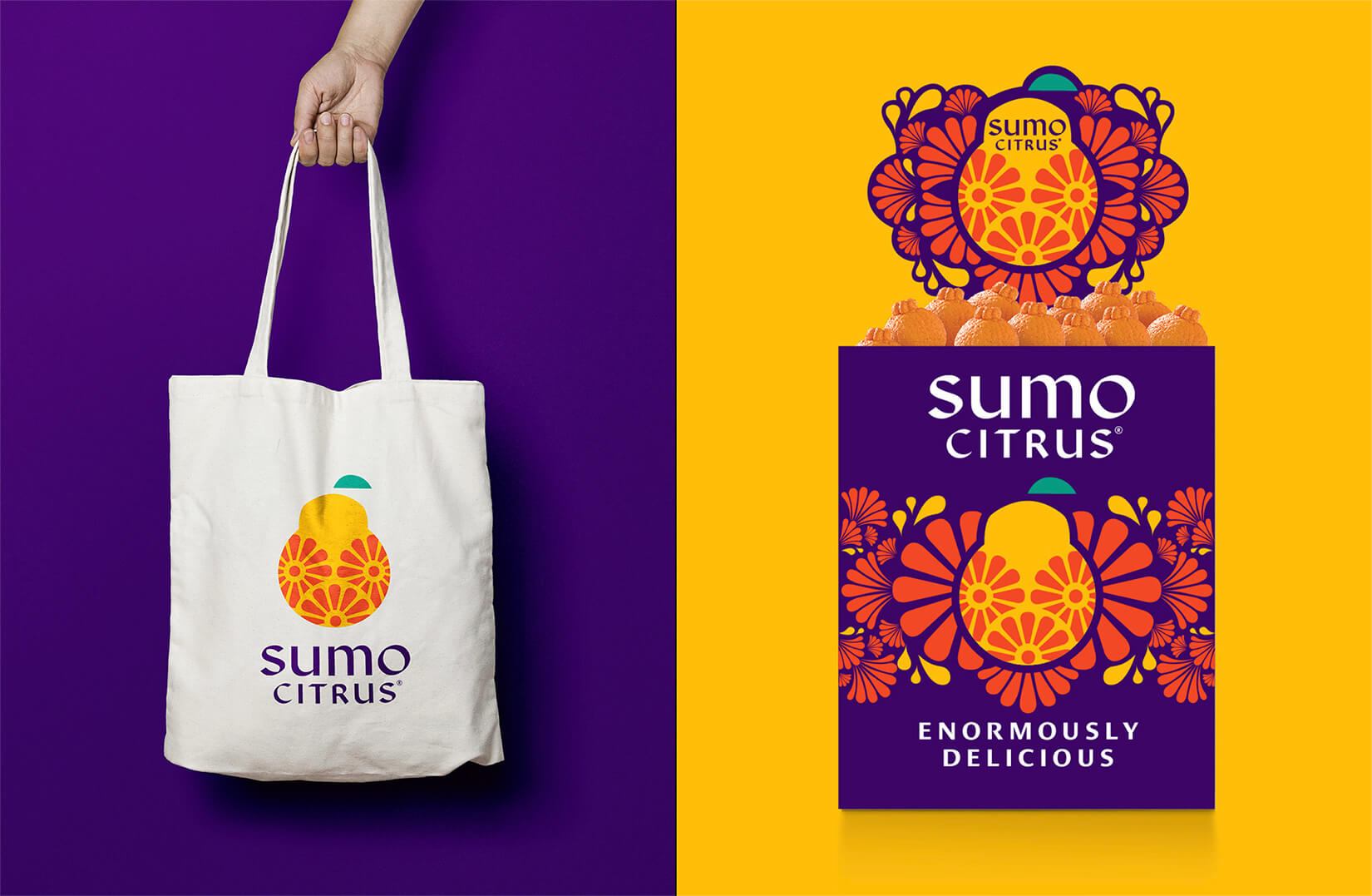 Sumo Citrus 橘子包裝箱設(shè)計靈感來自水果的獨特形狀和日式圖案