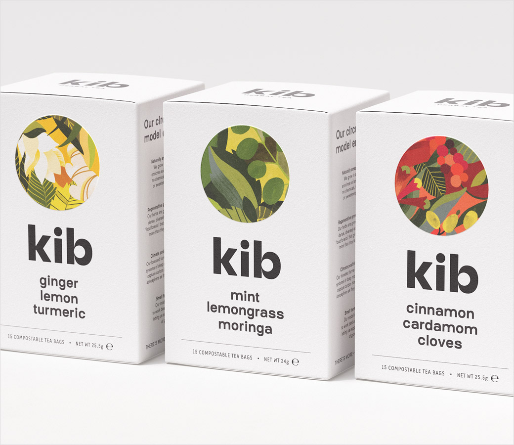 Kib天然保健花草茶茶葉包裝設(shè)計(jì)插畫設(shè)計(jì)，自然簡(jiǎn)潔的圓形風(fēng)