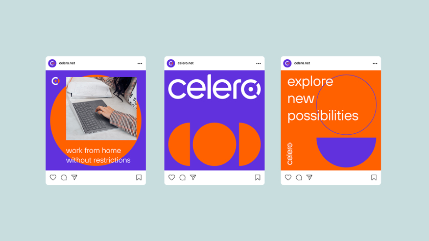 Celero 互聯網紫色和橙色電信品牌設計-logo設計vi形象設計 Celero 互聯網紫色和橙色電信品牌設計-logo設計vi形象設計