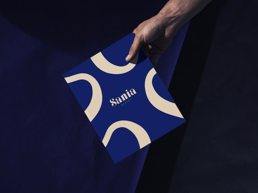sania 烘培面包店品牌vi形象設(shè)計(jì)，寶藍(lán)色面包手繪線條輪廓圖案