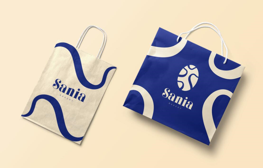 sania 烘培面包店品牌vi形象設(shè)計(jì)，寶藍(lán)色面包手繪線條輪廓圖案