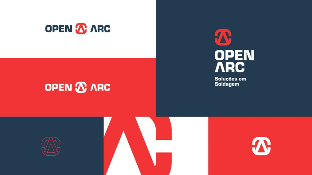 Open Arc 焊接解決方案公司企業(yè)視覺形象識別設計，字母O+A電弧打開圖形