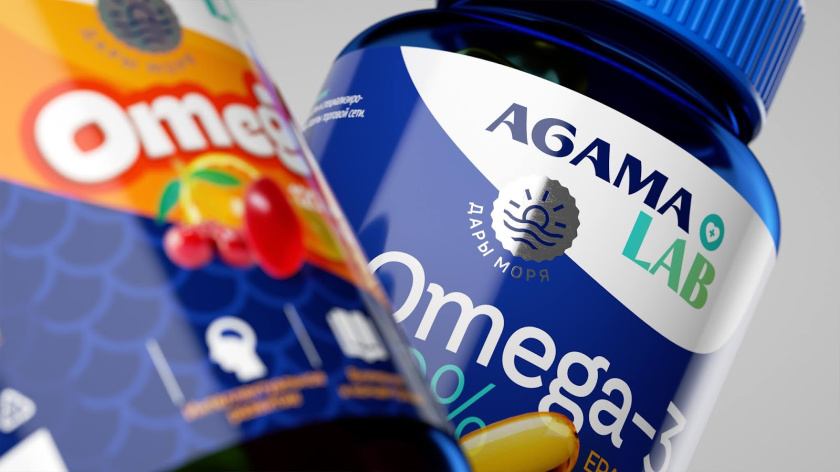 Agama lab魚肝油Omega-3魚油保健品包裝設(shè)計，注重信息分類處理