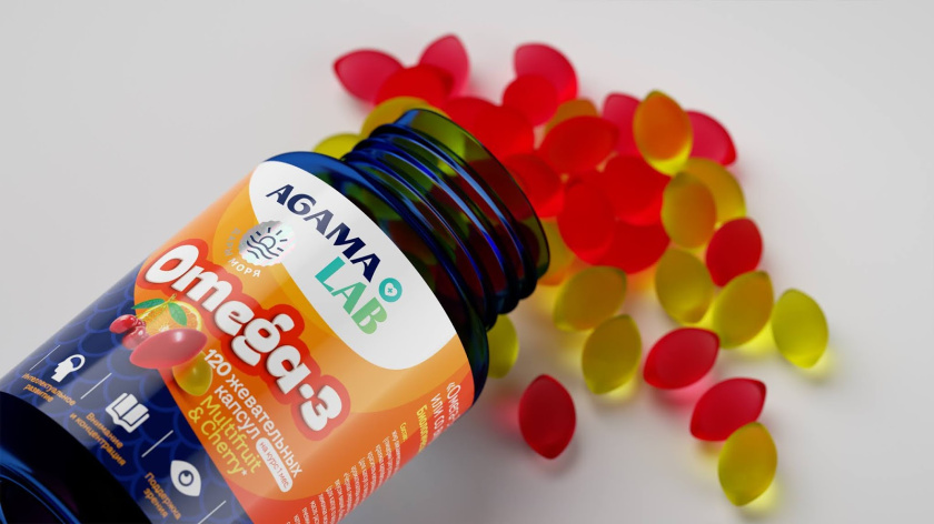 Agama lab魚肝油Omega-3魚油保健品包裝設(shè)計，注重信息分類處理