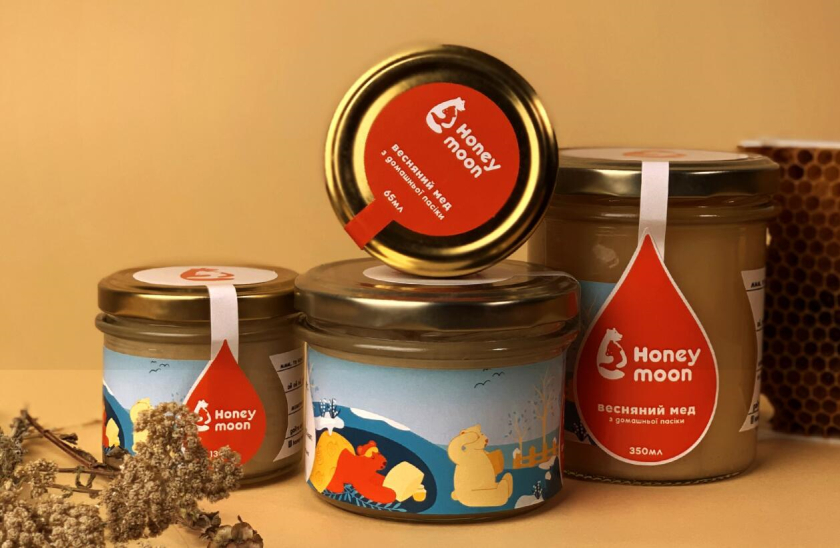 Honey moon 蜂蜜品牌正負形擁抱熊logo設(shè)計與熊故事插畫包裝設(shè)計