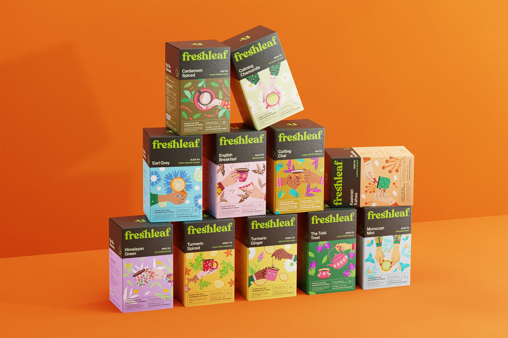 Freshleaf袋泡茶葉包裝設(shè)計(jì),現(xiàn)代時(shí)尚矢量插畫風(fēng)格 Freshleaf袋泡茶葉包裝設(shè)計(jì),現(xiàn)代時(shí)尚矢量插畫風(fēng)格