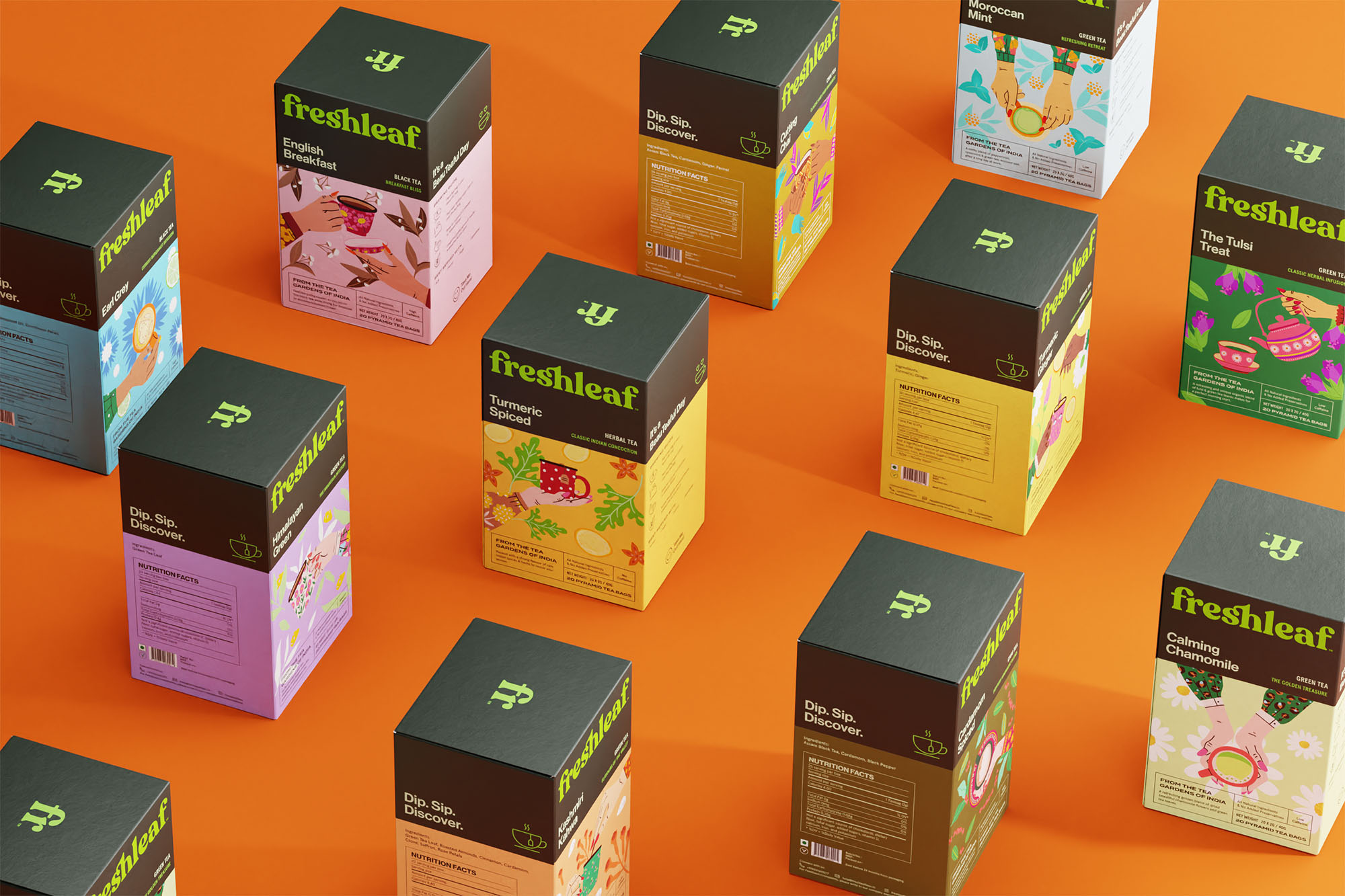 Freshleaf袋泡茶葉包裝設(shè)計(jì),現(xiàn)代時(shí)尚矢量插畫風(fēng)格 Freshleaf袋泡茶葉包裝設(shè)計(jì),現(xiàn)代時(shí)尚矢量插畫風(fēng)格