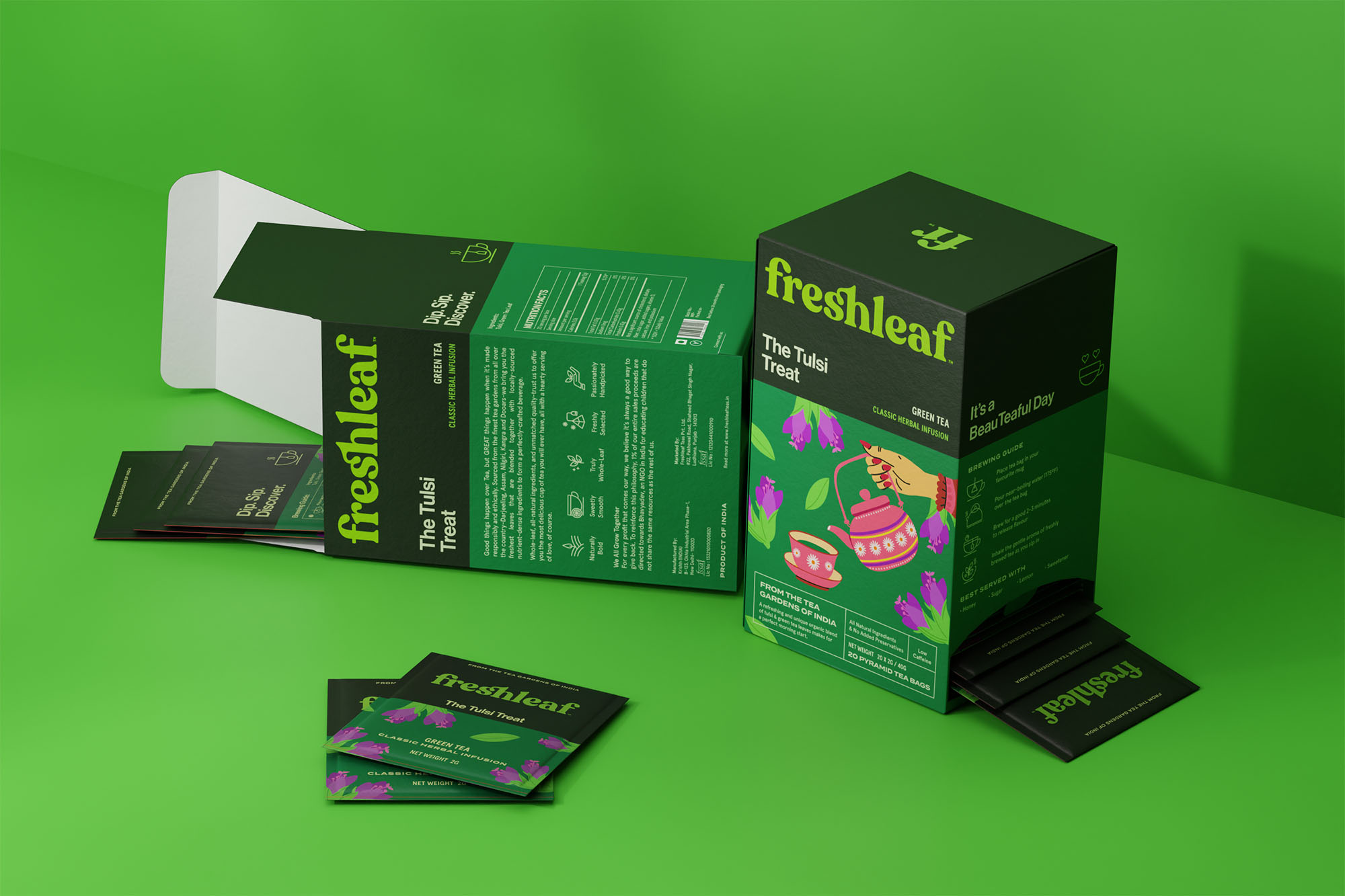 Freshleaf袋泡茶葉包裝設(shè)計(jì),現(xiàn)代時(shí)尚矢量插畫風(fēng)格 Freshleaf袋泡茶葉包裝設(shè)計(jì),現(xiàn)代時(shí)尚矢量插畫風(fēng)格