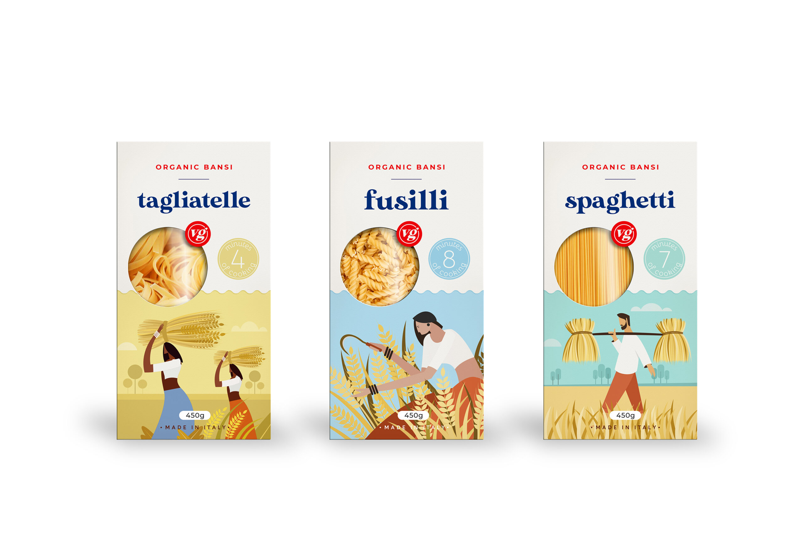 VG PASTA（意大利面）面條面皮面食包裝設(shè)計，農(nóng)民耕種插畫