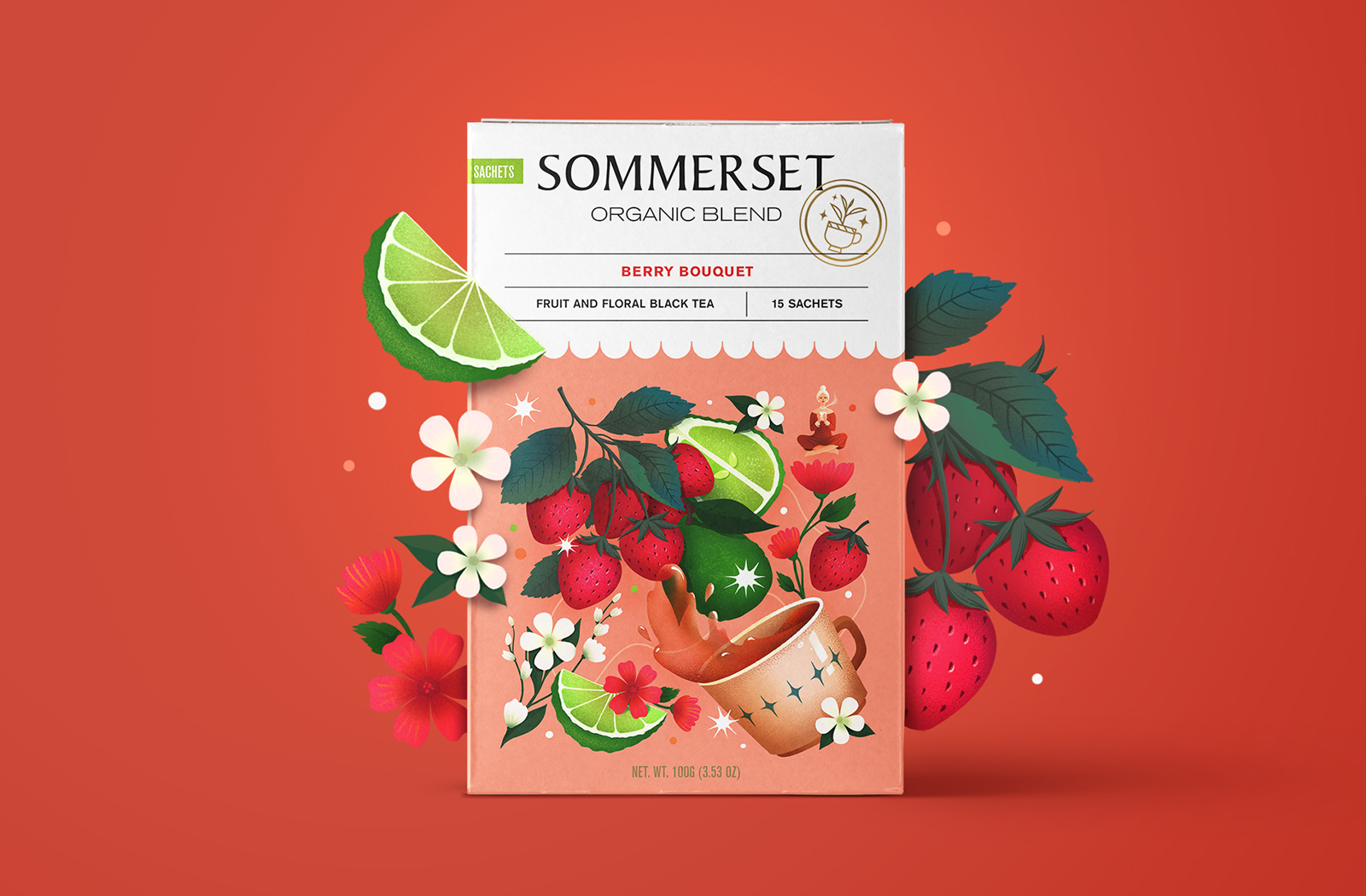 Sommerse有機水果茶花茶混合茶包裝設(shè)計，充滿食欲的立體感插畫
