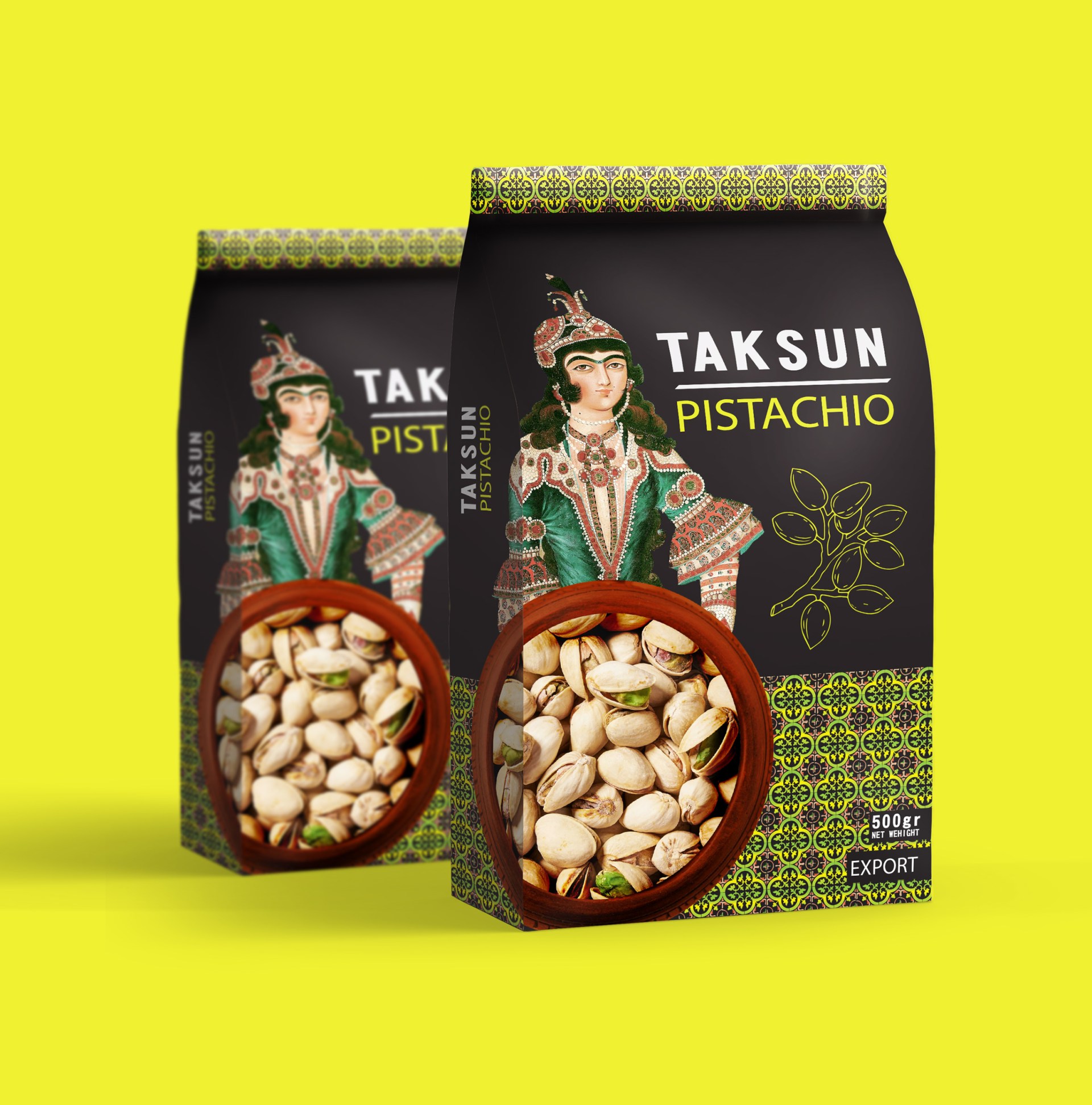達(dá)順開心果堅(jiān)果包裝設(shè)計(jì)“伊朗女孩插畫+拼接底紋”