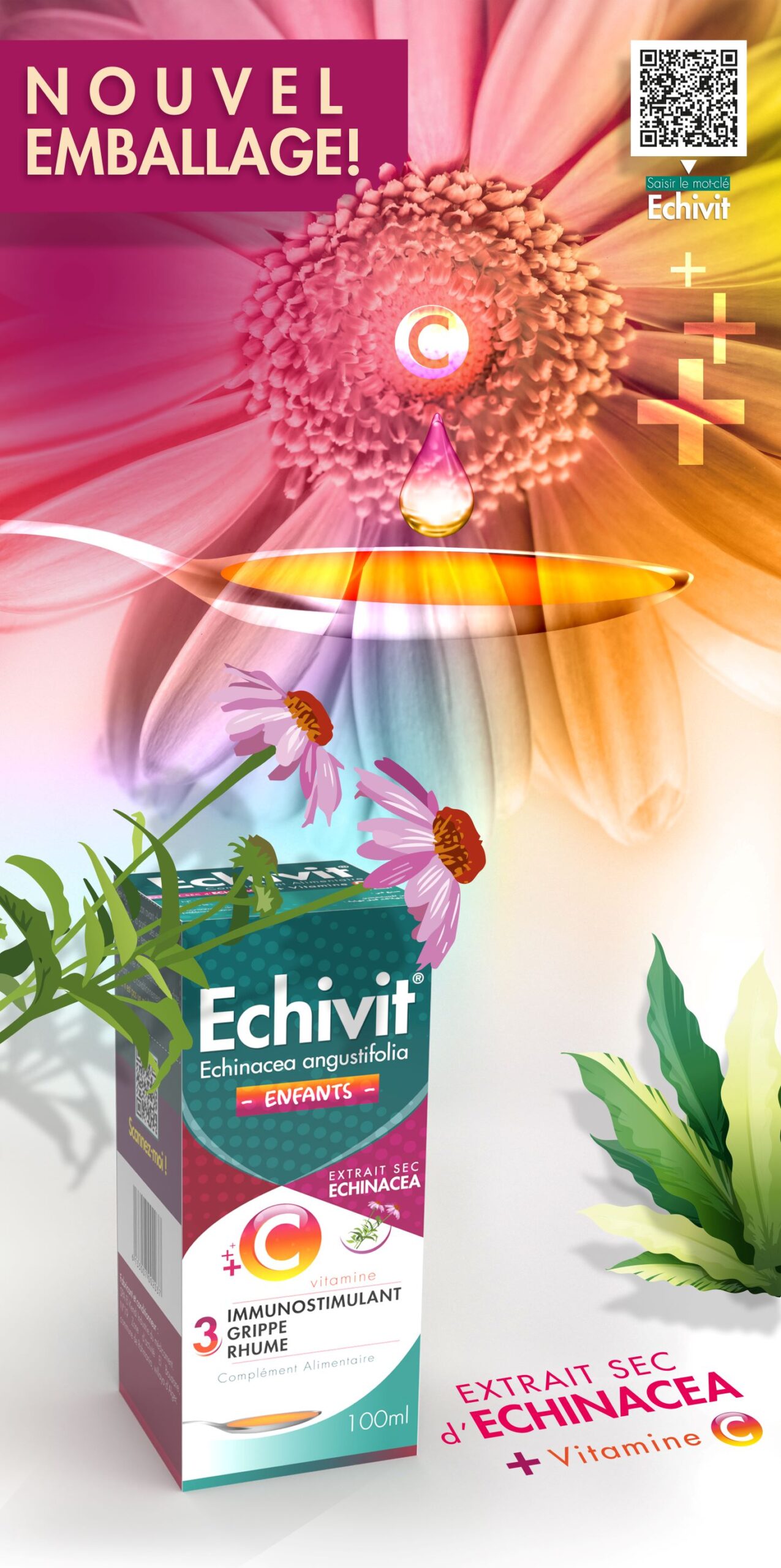 Ecivit OTC藥品包裝設計，突出品牌與交叉色塊版式
