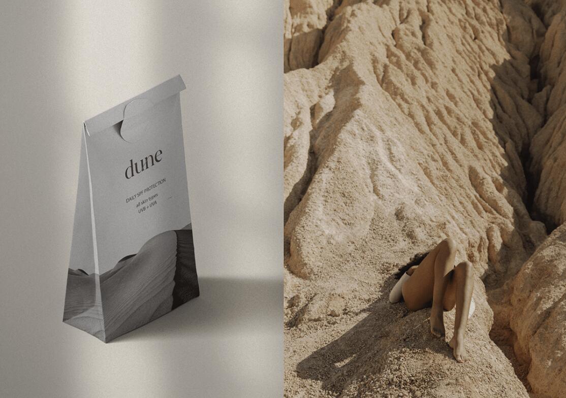 DUNE 防曬霜護(hù)膚品化妝品包裝設(shè)計(jì)“沙漠黑白照片”