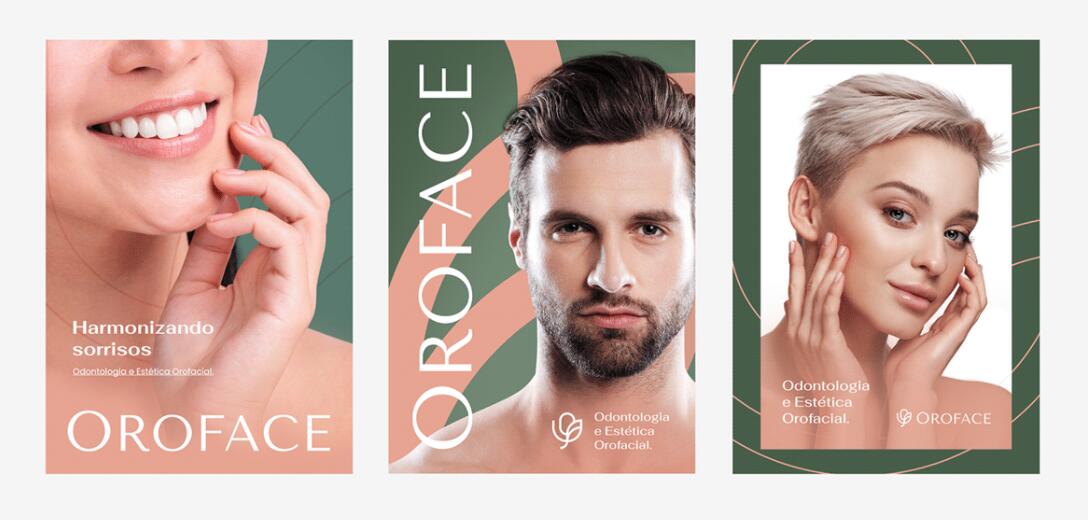 Oroface牙科牙齒矯正與口腔美容診所logo設計vi設計，花朵字母logo+粉綠配色