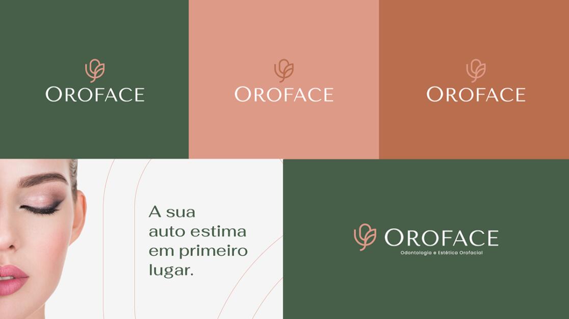 Oroface牙科牙齒矯正與口腔美容診所logo設計vi設計，花朵字母logo+粉綠配色