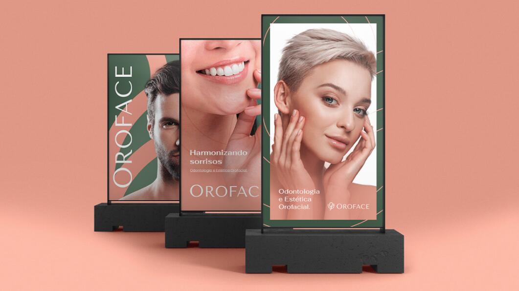 Oroface牙科牙齒矯正與口腔美容診所logo設計vi設計，花朵字母logo+粉綠配色