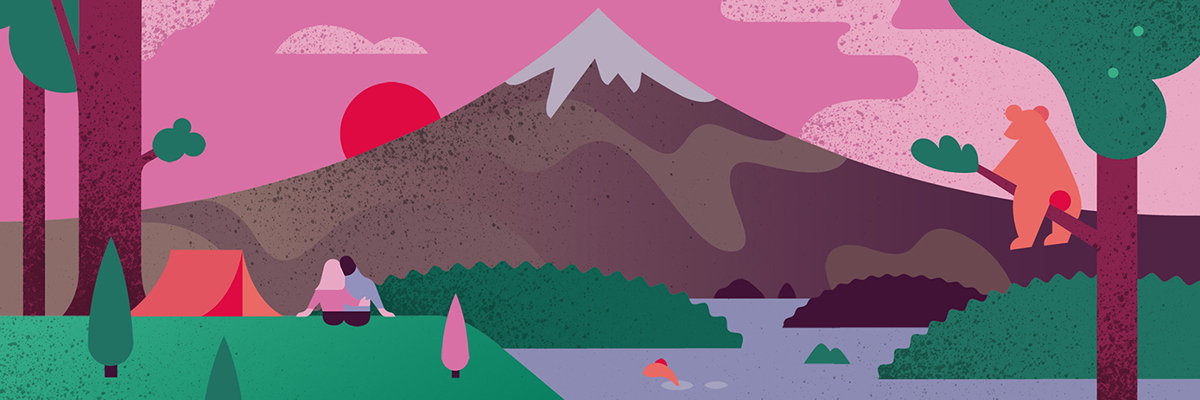 The Darwin Challenge不吃肉app應(yīng)用程序界面設(shè)計與日本富士山風(fēng)景矢量插畫設(shè)計風(fēng)格