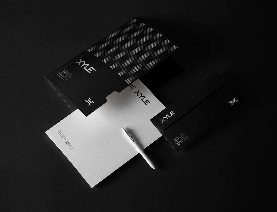 Xyle建筑設(shè)計公司logo設(shè)計品牌形象vis設(shè)計，x磚塊logo與超酷黑白漸變vi風(fēng)