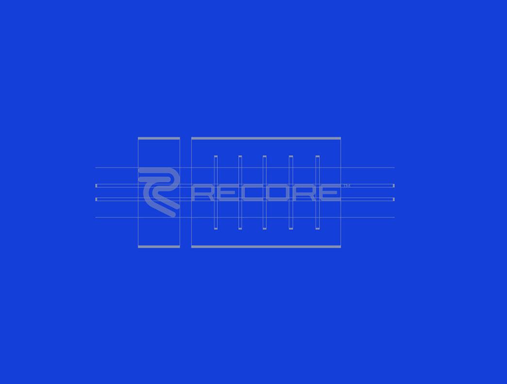 Recore 航運(yùn)公司logo設(shè)計(jì)vi設(shè)計(jì)，雙線條“R”字母與藍(lán)灰配色