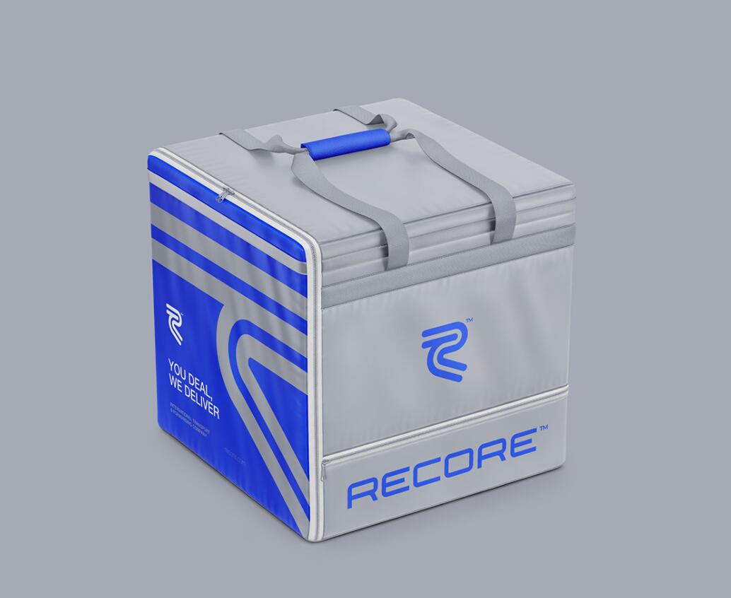 Recore 航運(yùn)貨運(yùn)物流公司logo設(shè)計(jì)vi設(shè)計(jì)，雙線條“R”字母與藍(lán)灰配色