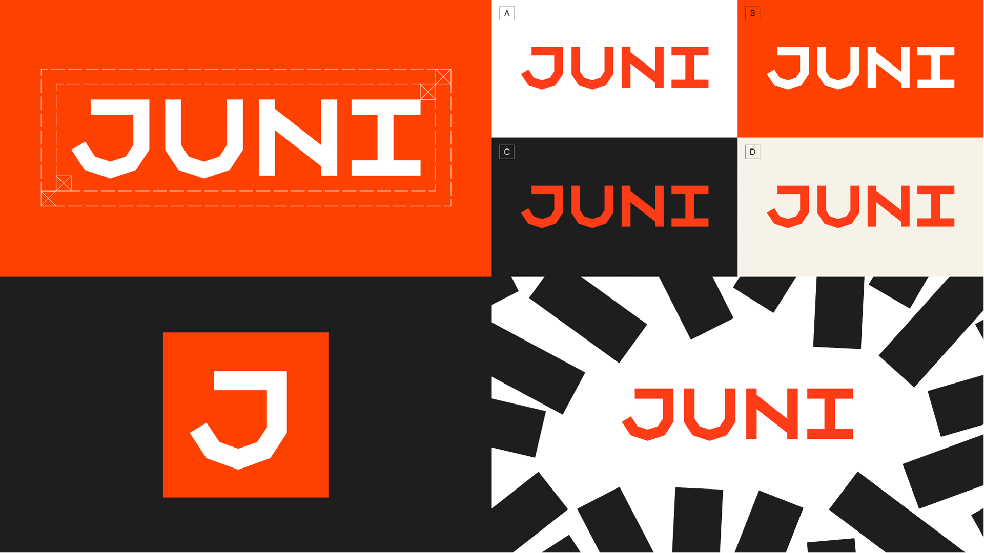 Juni金融科技初創(chuàng)公司logo設(shè)計(jì)品牌形象vi設(shè)計(jì),源自多米諾骨牌粗線條色塊核心視覺