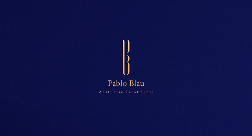 PABLO BLAU高端護膚美容會所診所logo設(shè)計品牌形象vi設(shè)計，藍金色奢華風(fēng)格