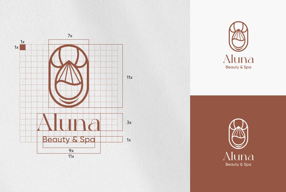 Aluna 女子美容水療保健中心logo設(shè)計(jì)品牌形象vi設(shè)計(jì)，高端優(yōu)雅放松氛圍