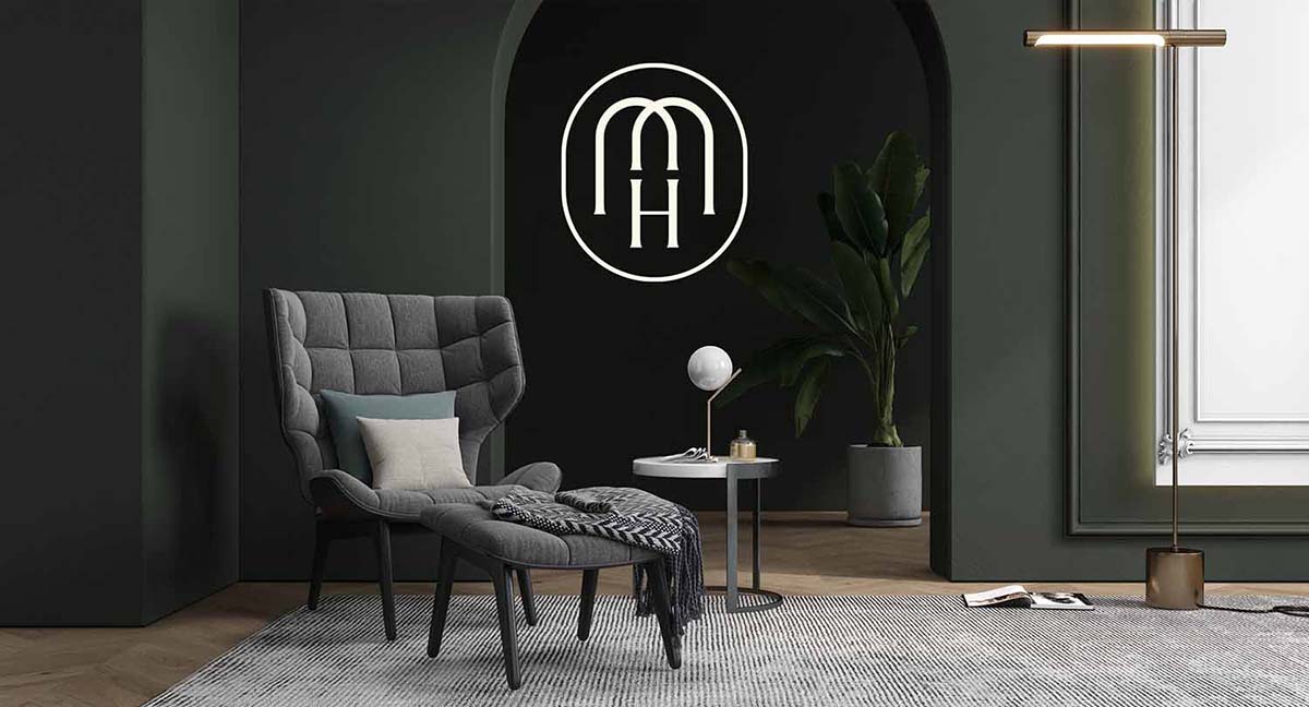 Makers+Holm 全屋建材家居家具品牌logo設(shè)計(jì)“MH“花押字母徽標(biāo)，自然優(yōu)雅
