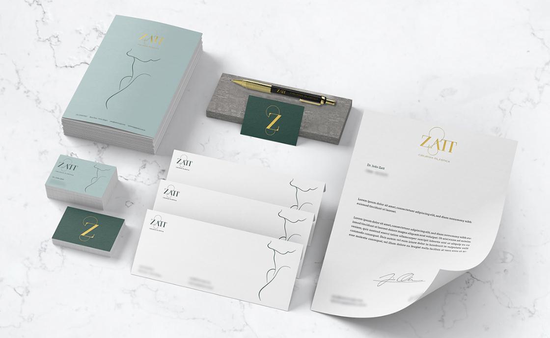 Zatt 美容整形外科診所logo設(shè)計vi設(shè)計，綠金配色清新精致風(fēng)格