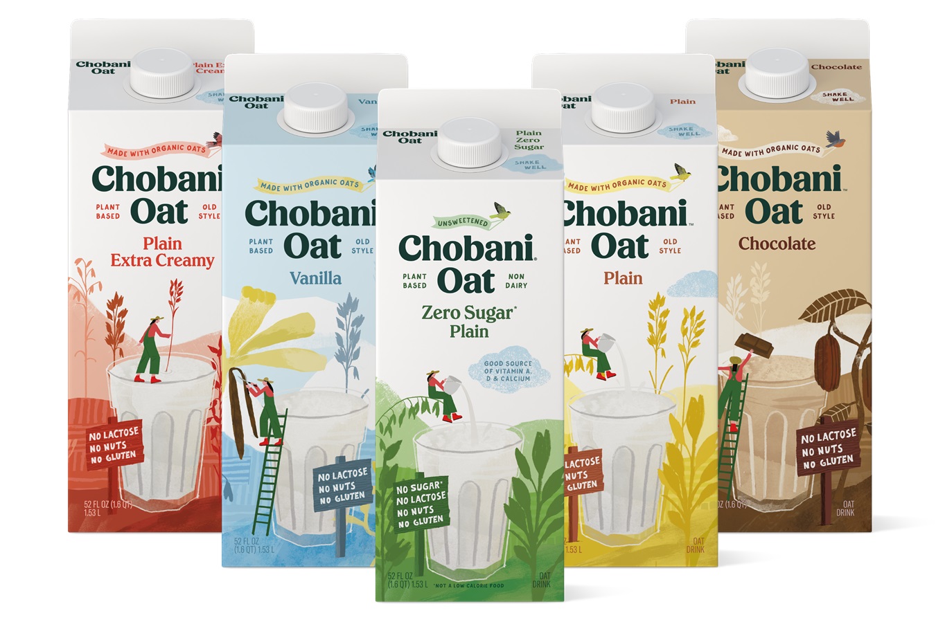 chobani.oat 燕麥牛奶乳制品包裝設(shè)計，清新燕麥插畫