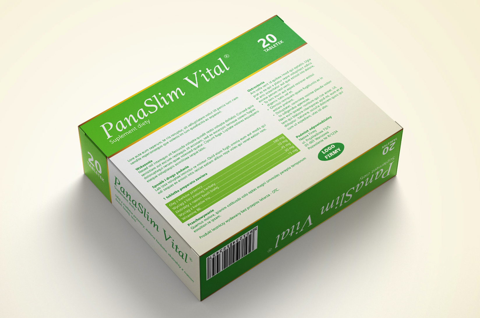 PanaSlim Vital 膳食補(bǔ)充劑減脂藥減肥藥品包裝設(shè)計(jì)，苗條身材+草本植物花卉插圖