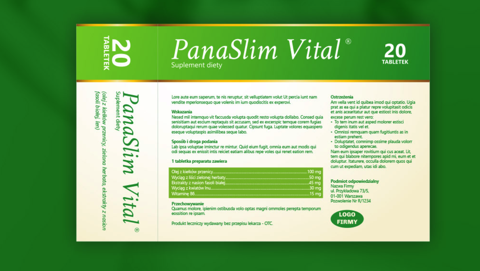 PanaSlim Vital 膳食補(bǔ)充劑減脂藥減肥藥品包裝設(shè)計(jì)，苗條身材+草本植物花卉插圖