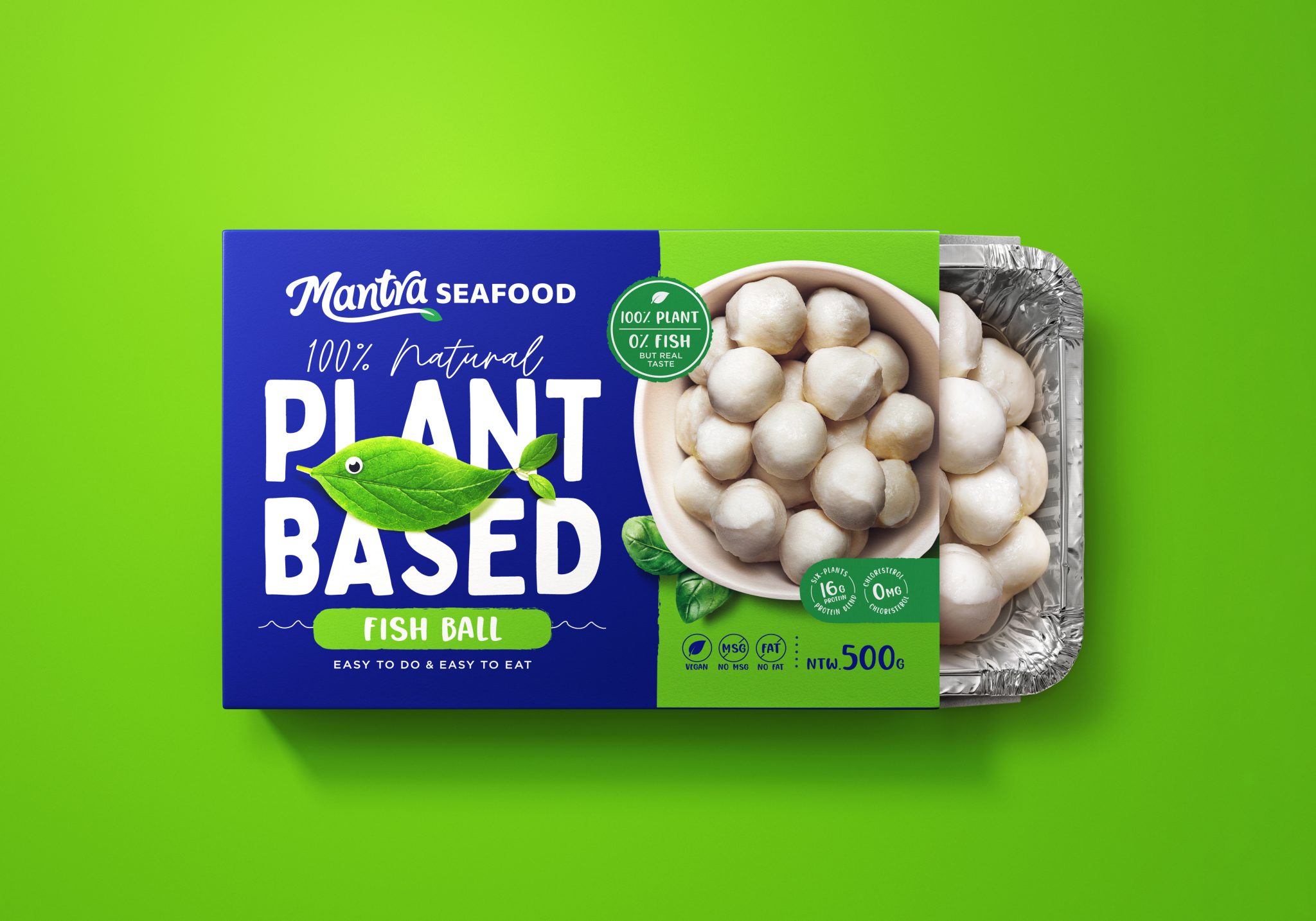 Mantra植物基素食海鮮食品包裝設(shè)計,藍(lán)色品牌識別+植物葉子海洋生物 Mantra植物基素食海鮮食品包裝設(shè)計,藍(lán)色品牌識別+植物葉子海洋生物