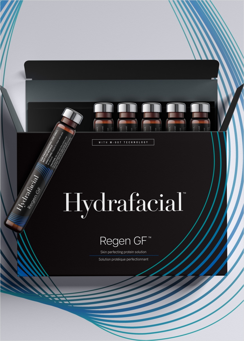 醫(yī)學美容品牌Hydrafacial品牌logo設(shè)計產(chǎn)品包裝設(shè)計，線條交互水滴圖案