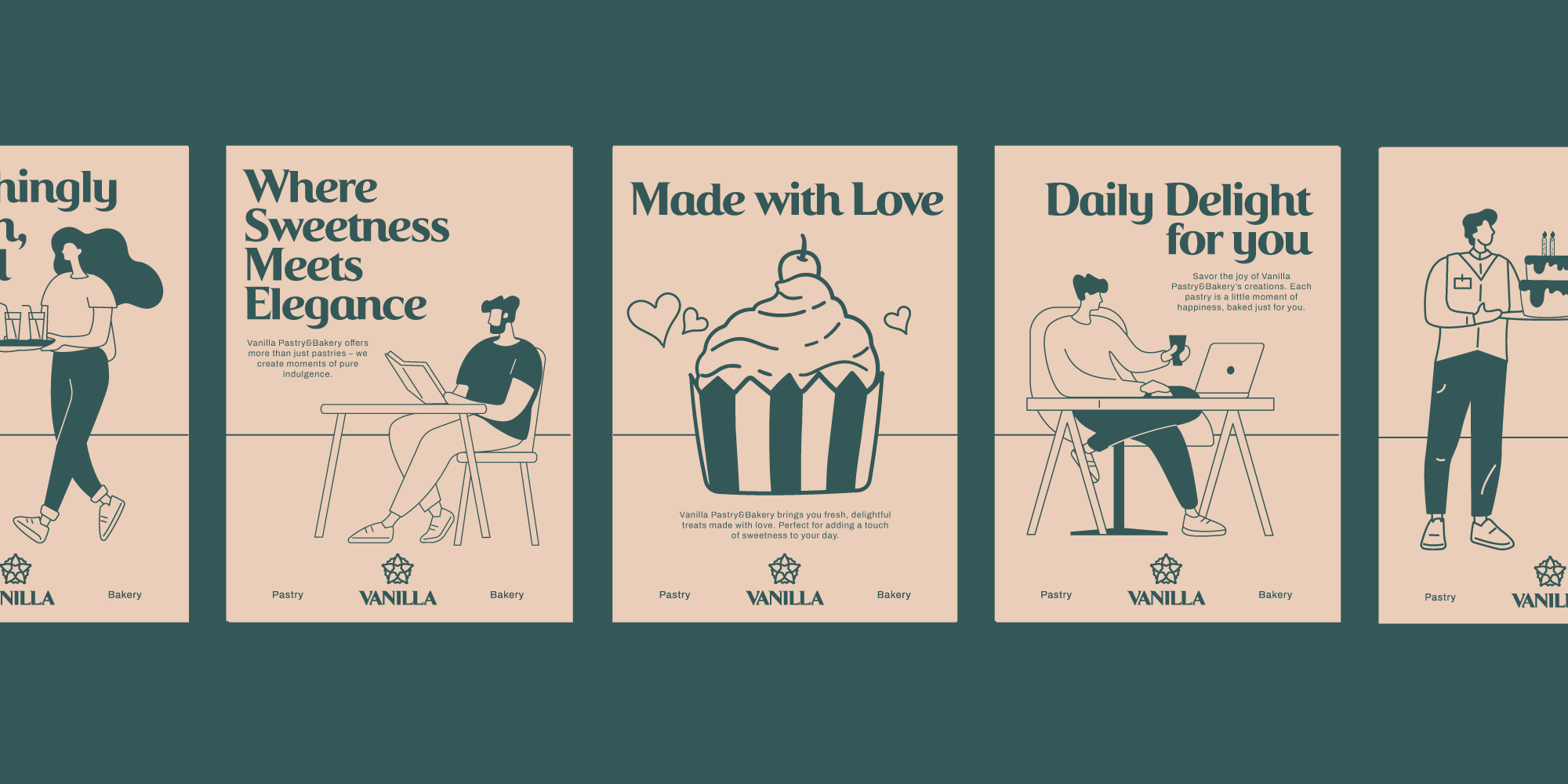 VANILA 面包店品牌形象logo設(shè)計與扁平插畫設(shè)計 VANILA 面包店品牌形象logo設(shè)計與扁平插畫設(shè)計