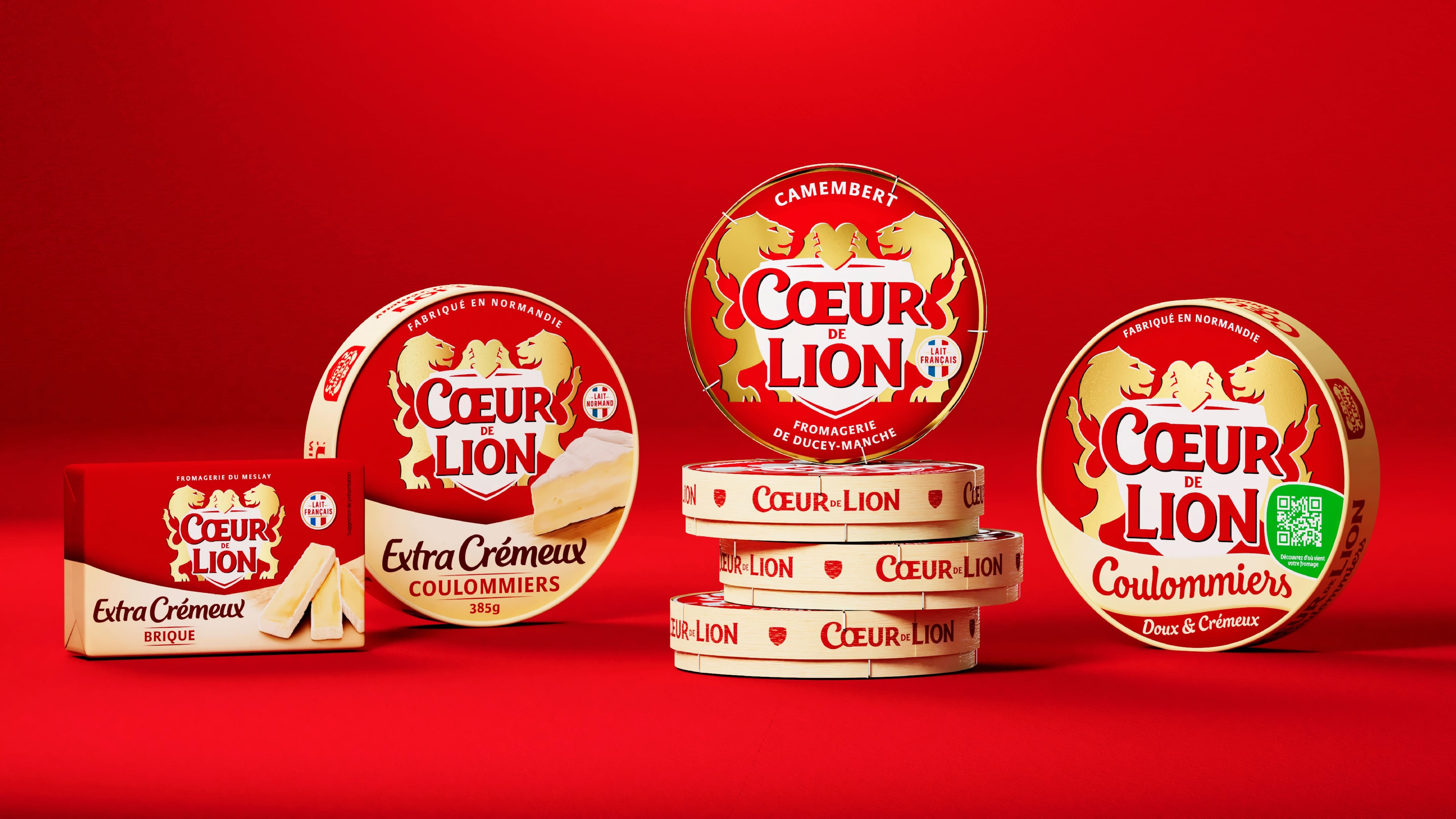 C?ur de Lion法國奶酪獅子徽標logo設計與紅色金色外包裝設計 C?ur de Lion法國奶酪獅子徽標logo設計與紅色金色外包裝設計