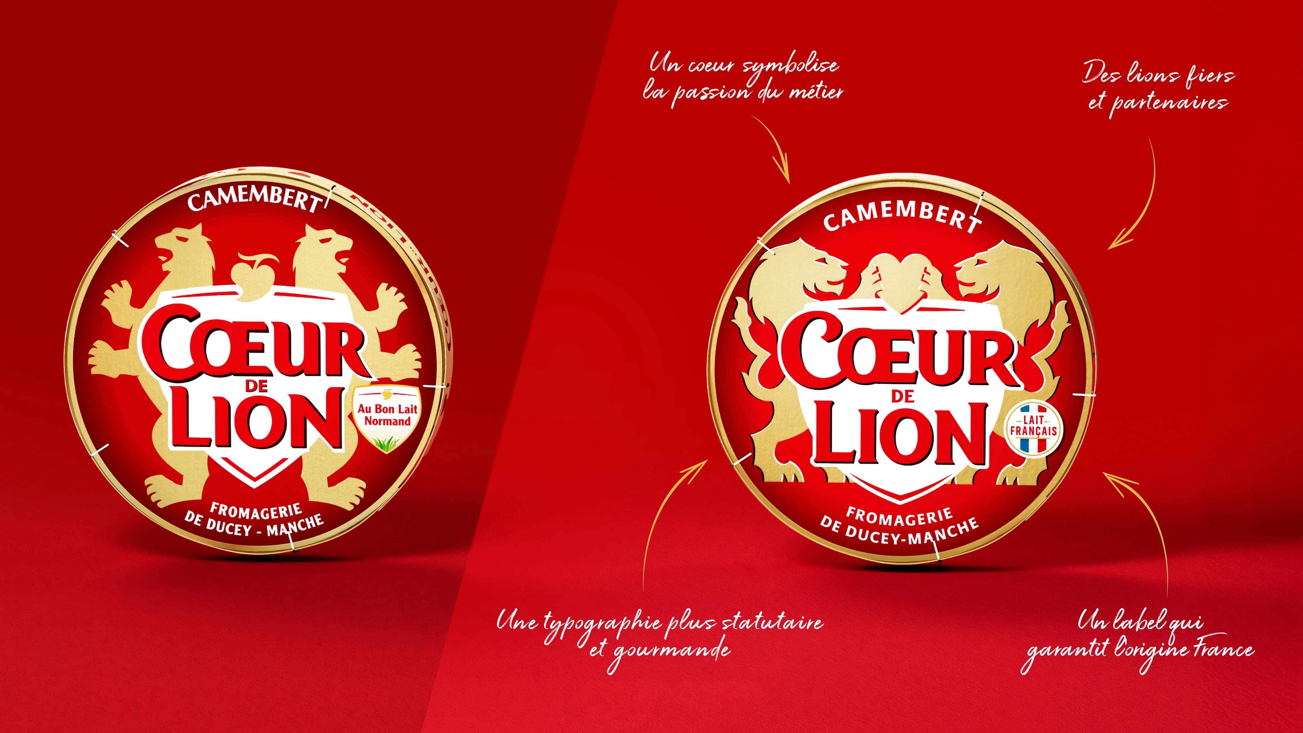 C?ur de Lion法國奶酪獅子徽標logo設計與紅色金色外包裝設計 C?ur de Lion法國奶酪獅子徽標logo設計與紅色金色外包裝設計