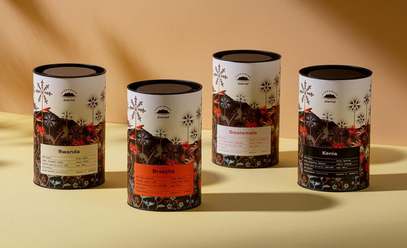 ziarno品牌咖啡logo包裝設(shè)計。極具藝術(shù)感的咖啡豆種植園插畫設(shè)計