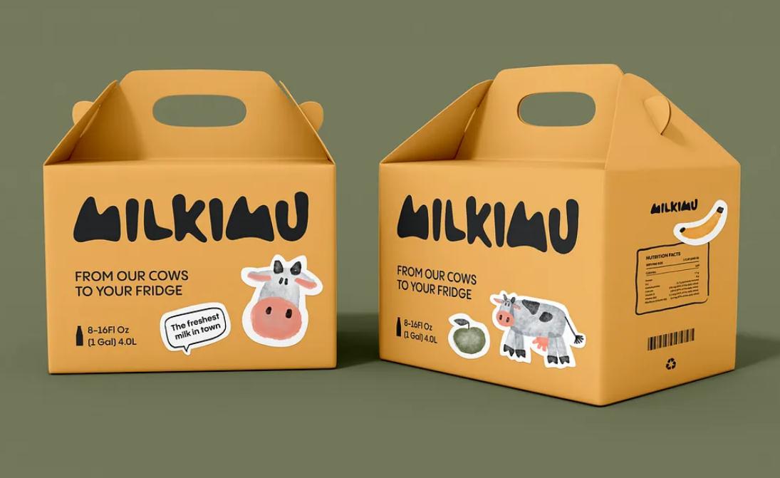 Milkimu牛奶乳制品品牌包裝設(shè)計和營銷圖形,可愛手繪卡通牛牛元素-大送貨箱設(shè)計 Milkimu牛奶乳制品品牌包裝設(shè)計和營銷圖形,可愛手繪卡通牛牛元素-大送貨箱設(shè)計