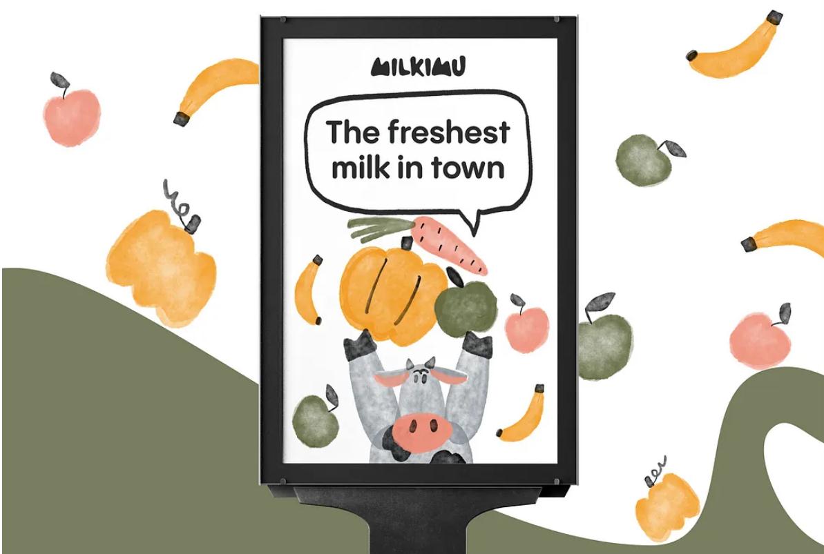 Milkimu牛奶乳制品品牌包裝設(shè)計和營銷圖形,可愛手繪卡通牛牛元素-廣告海報 Milkimu牛奶乳制品品牌包裝設(shè)計和營銷圖形,可愛手繪卡通牛牛元素-廣告海報