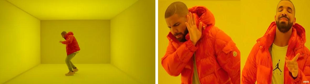 Hotline Bling 只能意味著一件事……Moncler 的銷量飆升。資料來源：Vanity Fair