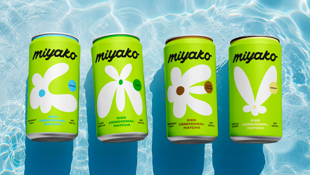 MIYAKO 創(chuàng)新日式抹茶飲料包裝設(shè)計與品牌塑造，嫩綠色+自由活力的白色花朵