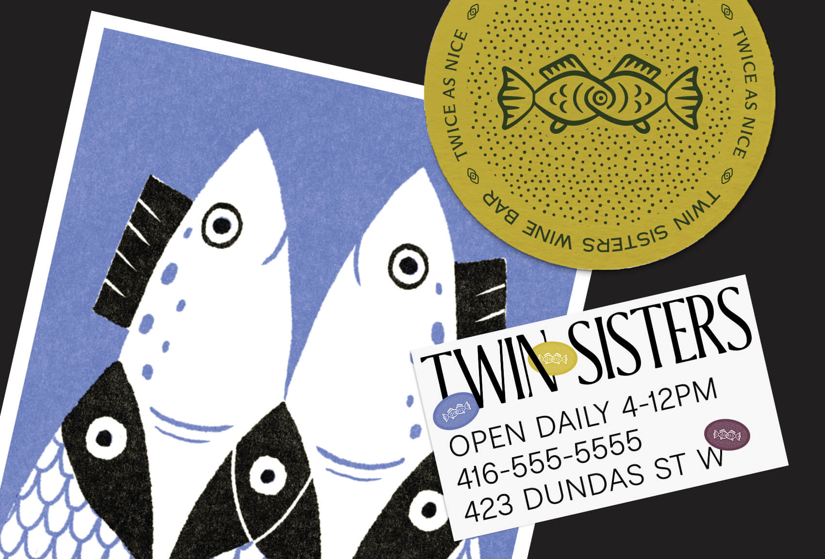 Twin Sisters 酒吧雙魚logo設計品牌視覺形象設計 Twin Sisters 酒吧雙魚logo設計品牌視覺形象設計