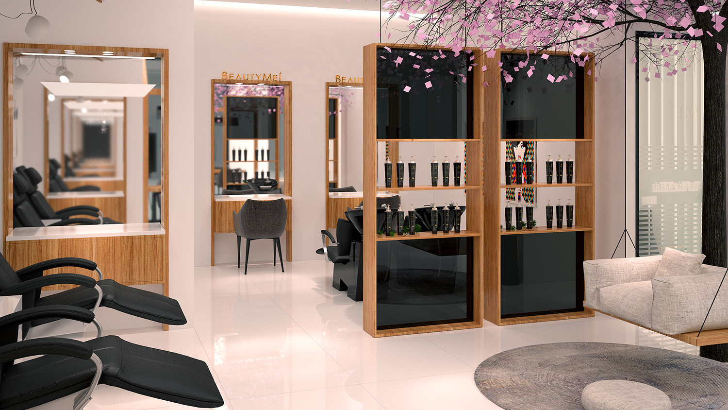 Beautymei水魅兒美甲護(hù)膚化妝品專賣(mài)體驗(yàn)店鋪空間設(shè)計(jì)，黑色+深原木色風(fēng)格